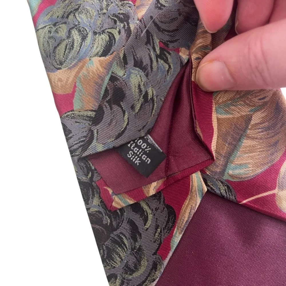 Vintage Halston Silk Tie Red Green Floral Print